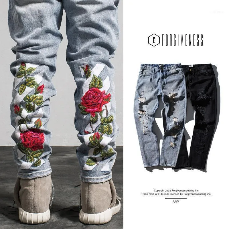 Мужские джинсы весны и лето 2021 логотип прямые вышивка дыры ковбойские брюки