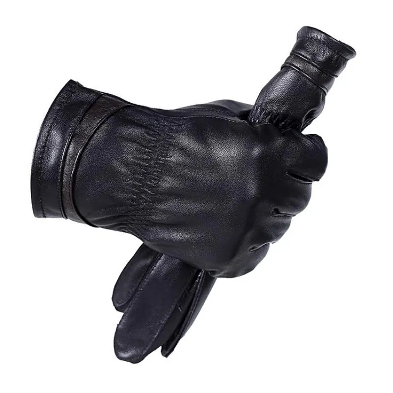 Fingerless Gloves Hetobeto Winter Mäns Äkta Läder 2021 Märke Touch Screen Fashion Warm Black Goatskin Mittens