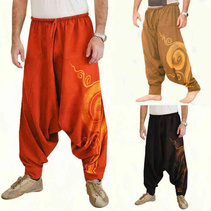 Mężczyźni Baggy Harem Spodnie Festiwal Hip Hop Boho Alibaba Harem Cross Spodnie Desert Spodnie Dorywczo Luźne Spodnie Męskie Odzież G0104