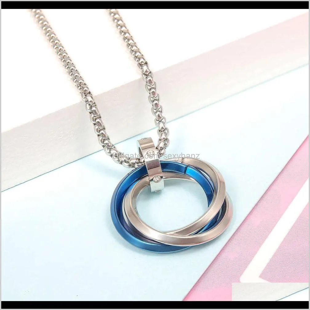 the new jitter network red cast ring titanium steel necklace, japan and south korea hip hop fashion three circles tiktok pendant