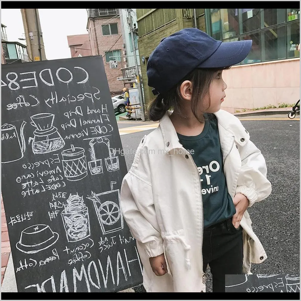 girls` outerwear tether windbreaker all-match coat children`s spring and autumn clothes new lapel mid-length tops 3-8 years old