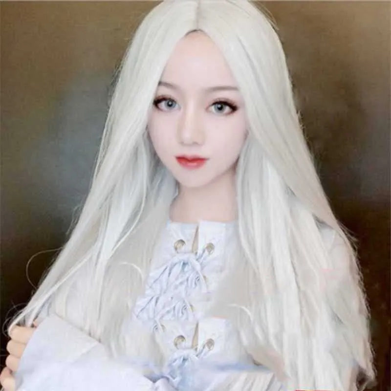 Doux Centre Blanc Séparation Cheveux Raides Anime Cosplay Avec Net Y0913