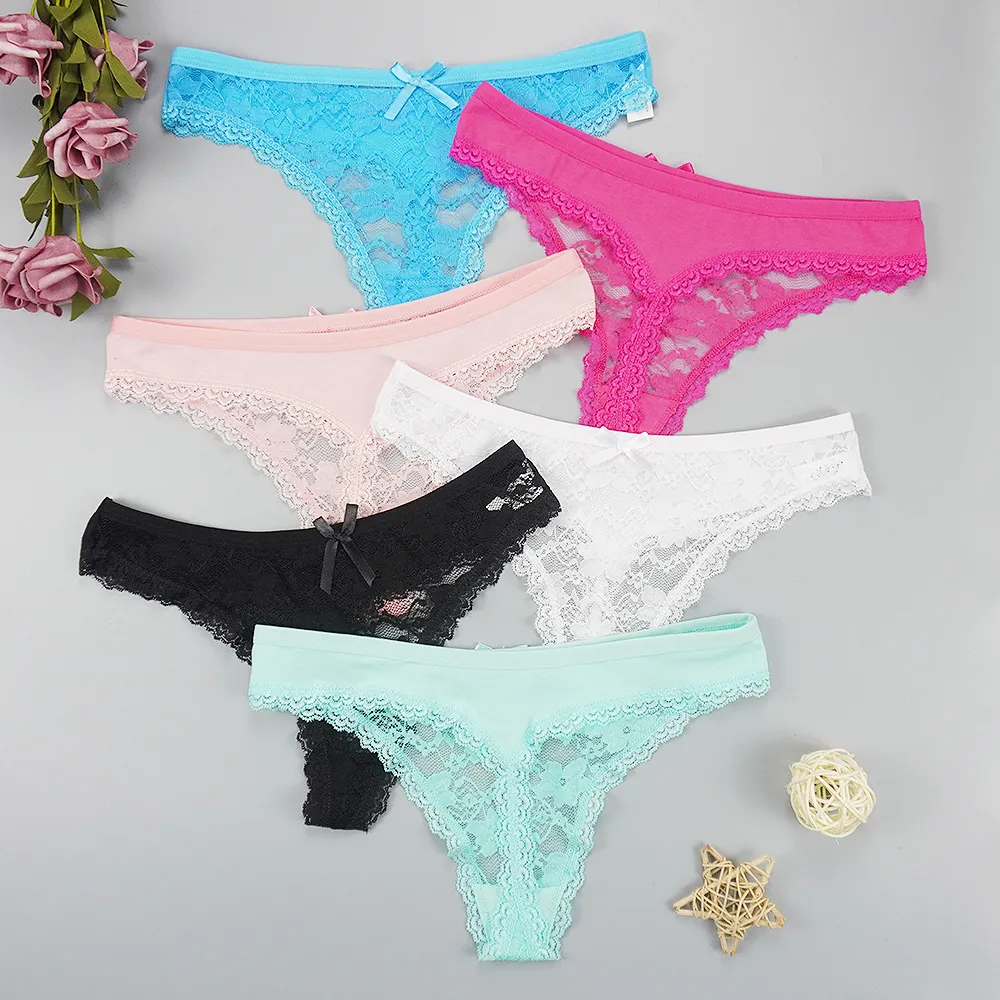 6pcs/lots Woman Thongs Sexy Underwear Transparent Lace Panties for Women Seamless Strings Dropshipping Low Rise Underwear