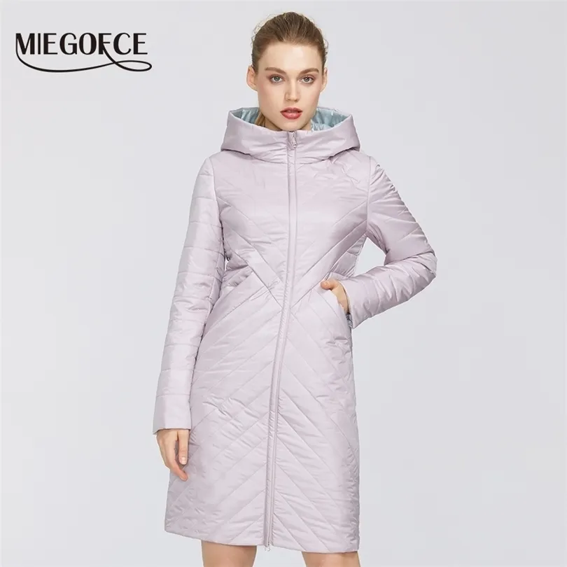 MIEGOFCE Designer Veste en coton pour femme avec fermeture à glissière et col à capuche résistant à la mi-longueur Femme Imperméable Coupe-vent 211011