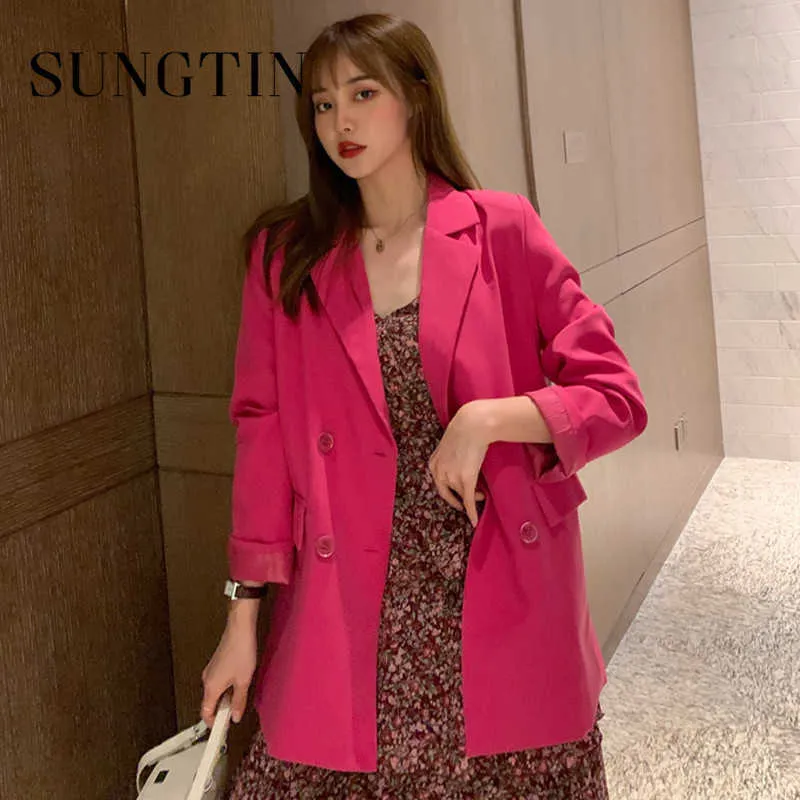 Sungtin Oversized Blazer Kobiety Jacket 2021 Nowy Plus Size Chic Wiosna Jesień All-Match Blazers Fashion Office Lady Tops X0721