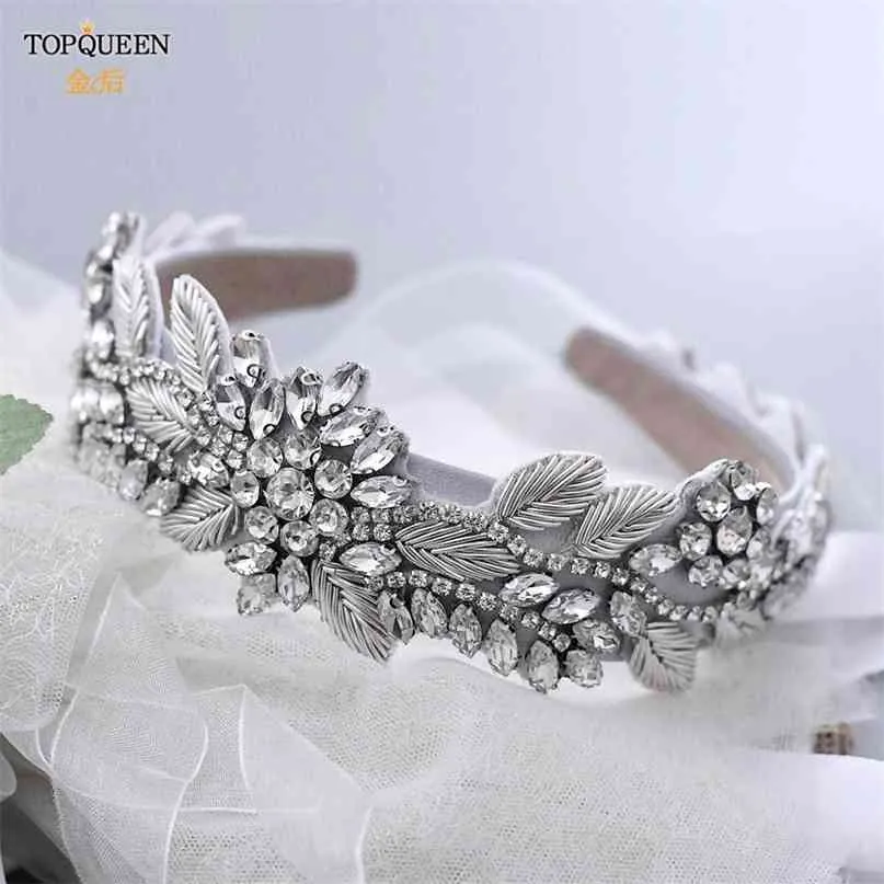 TopQueen S373-FG роскошные королевские ремесленные повязки для женщин ручной работы хрустальные бусы бусины для волос свадьба свадьба Bridal Brooque Headwear Tiaras 210707