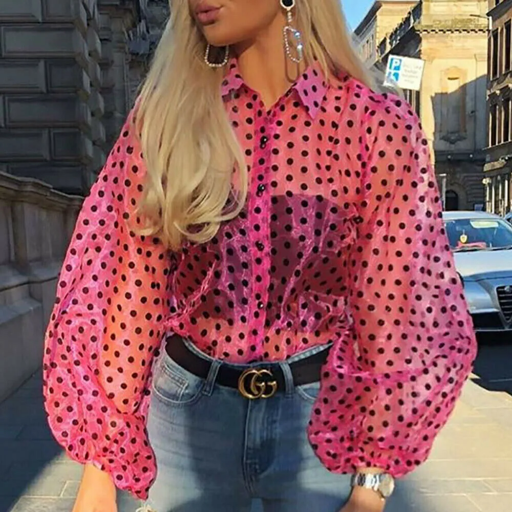pink polka dot blouse