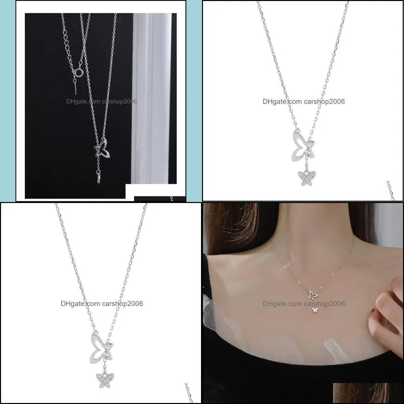KiK Silvery Plating Thin Link Chain Necklace Shiny High Quality Crystal Butterfly Pendants For Women Jewelry Gift Chains