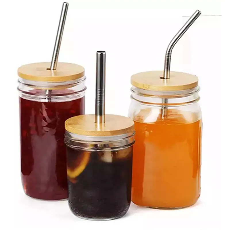 70mm 88mm Bamboo Cap Lids Reusable Wooden Mason Jar Lids with Straw Hole and Silicone Seal