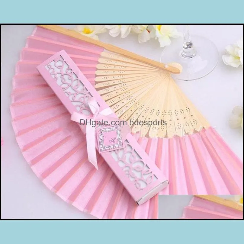 Fast shipping Luxurious Silk Fold hand Fan in Elegant Laser-Cut Gift Box (Black; Ivory) +Party Favors/wedding Gifts