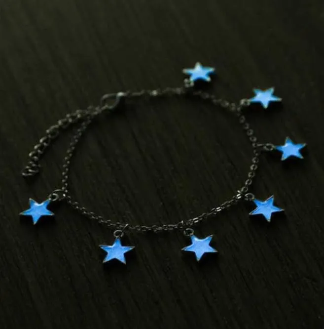 Lights Europe And The United States Ladies Beach Wind Blue Five - Pointed Star Tassel Anklet Luminous