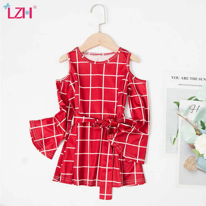 LZH 2021 Jesień Odzież Dla Dziewczyn Szkaturek Sukienka Dla Dzieci Casual Dresses Długim Rękawem Toddler Dziewczyny Dress 2-8 Letnia Ubrania dzieci Q0716