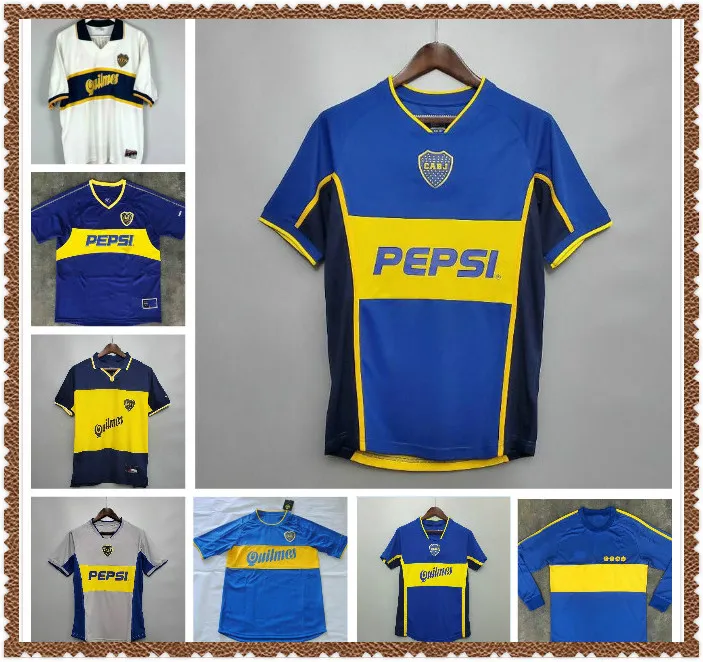 1996/97 Retro Klasyczny Boca Juniors 2000/01 Diego Maradona Roman Riquelme Jersey Tajlandia Koszulki piłkarskie 1998 Soccer Jerseys Mundur