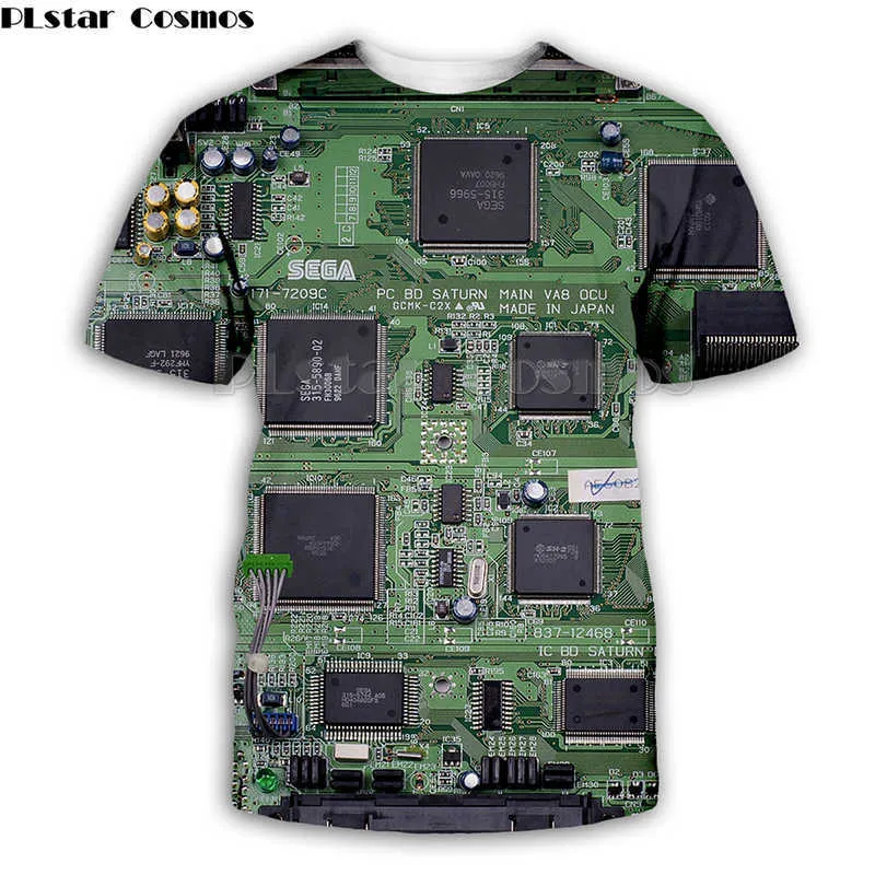 Plostar Cosmos Electronic Chip Hip Hop Tshirt Mężczyźni 3d Pełny Druku Koszulki Lato Krótki Rękaw Tee Harajuku Punk Styl Kobiety / Unisex 210629