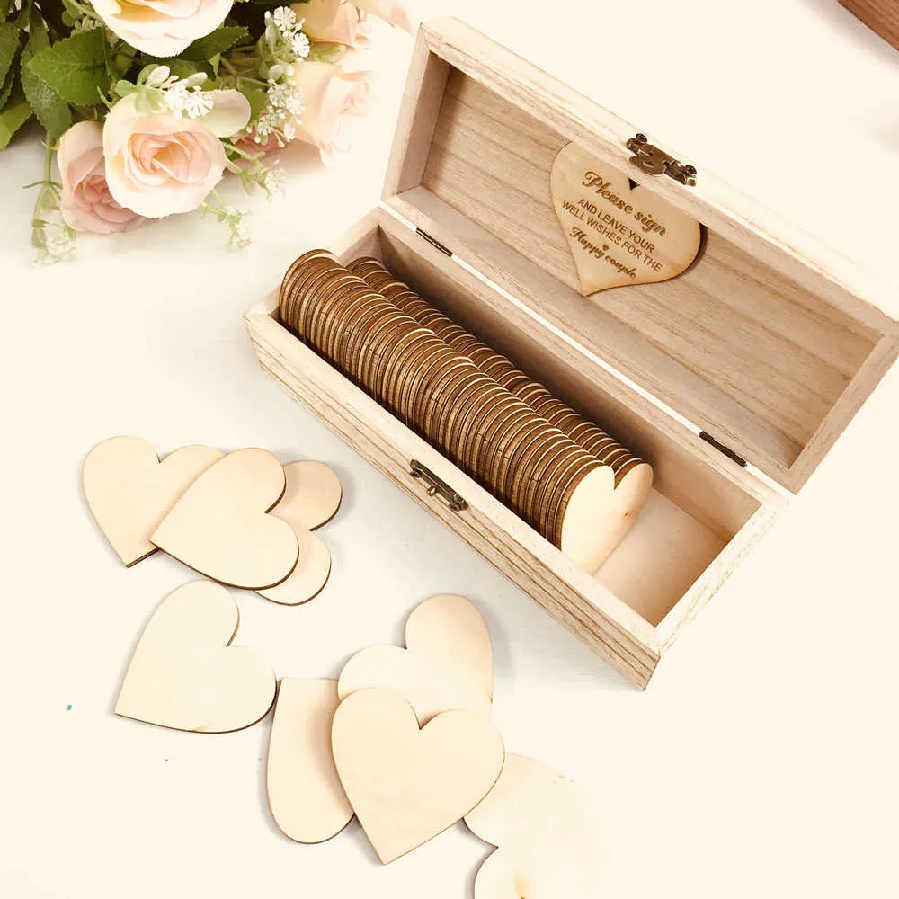 Personalized Wedding guest book with hearts,Custom name and date Wooden Keepsake box,rustic engrave wedding guest book (4)