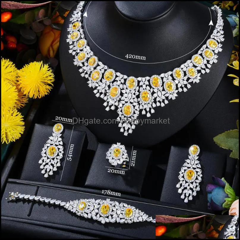 Earrings & Necklace Blachette Fashion Luxury Pendant Bracelet Earring Ring 4PCS Women`s Bridal Wedding Banquet Exquisite Zircon Jewelry