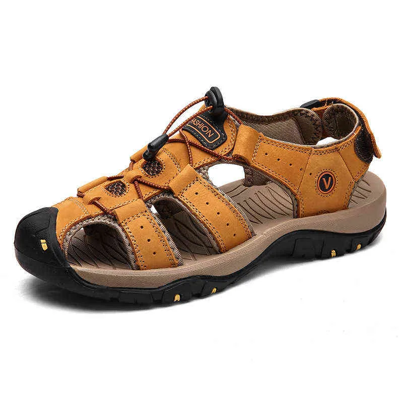 Sandales nouvelle grande taille chaussures en cuir véritable peau de vache hommes été qualité plage pantoufles espadrilles décontractées en plein air homme 220302