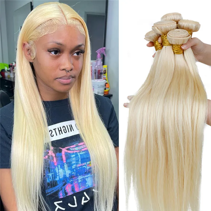 10A Top Calidad Rubia 613 Color Largo Brasileño Cabello recto 5 Paquete Humano Hair Pelo Raw Weave Bundles Extensions