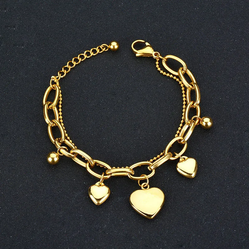 Stainless Steel Heart Gold Beaded Stackable Bracelets Multi Layer,  Fashionable Love Ornament In Gold And Silver Colors For Sweet Girls From  Canuomen_jewelry, $3.54