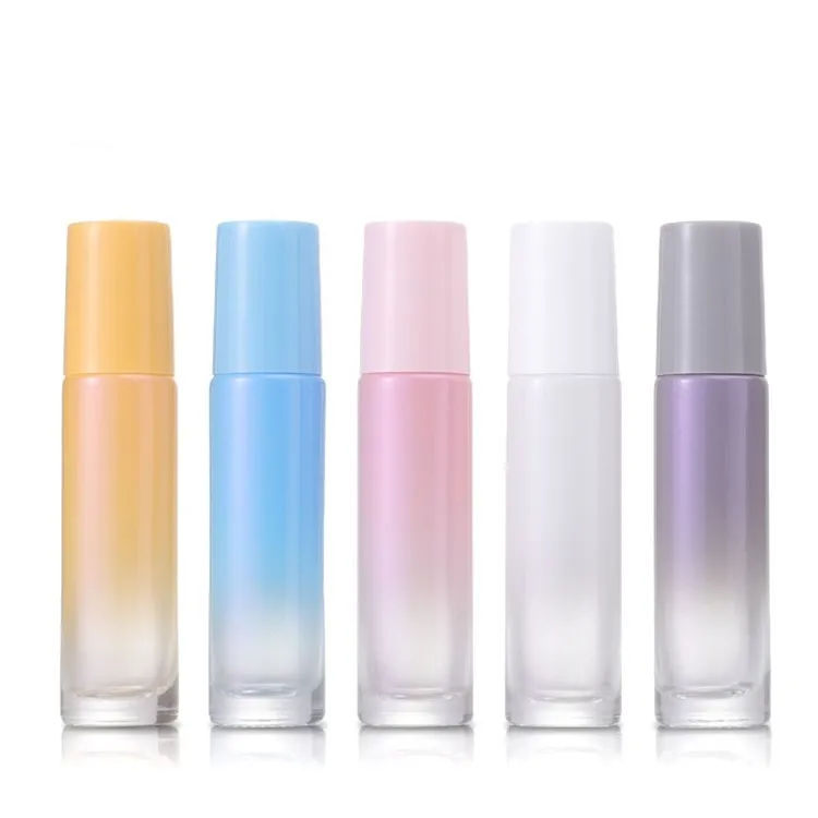 10ML Printed Glass Roller Bottles Travel Portable Perfume Essential Oil Bottle Mini gradient color Empty Bottling T10I140