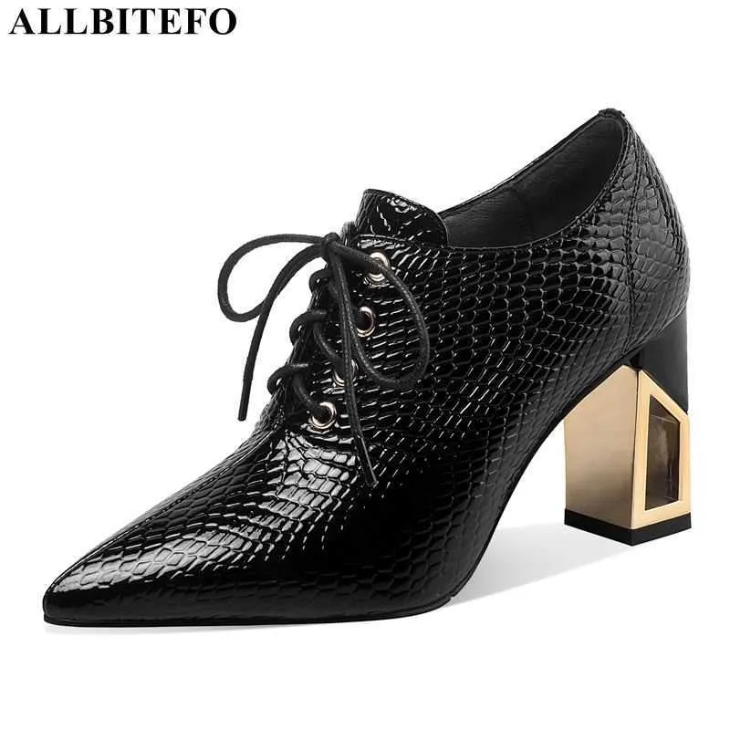 ALLBITEFO tacchi d'oro in vera pelle di marca tacchi alti partito scarpe da donna tacchi spessi donne scarpe tacco alto ufficio scarpe da donna 210611