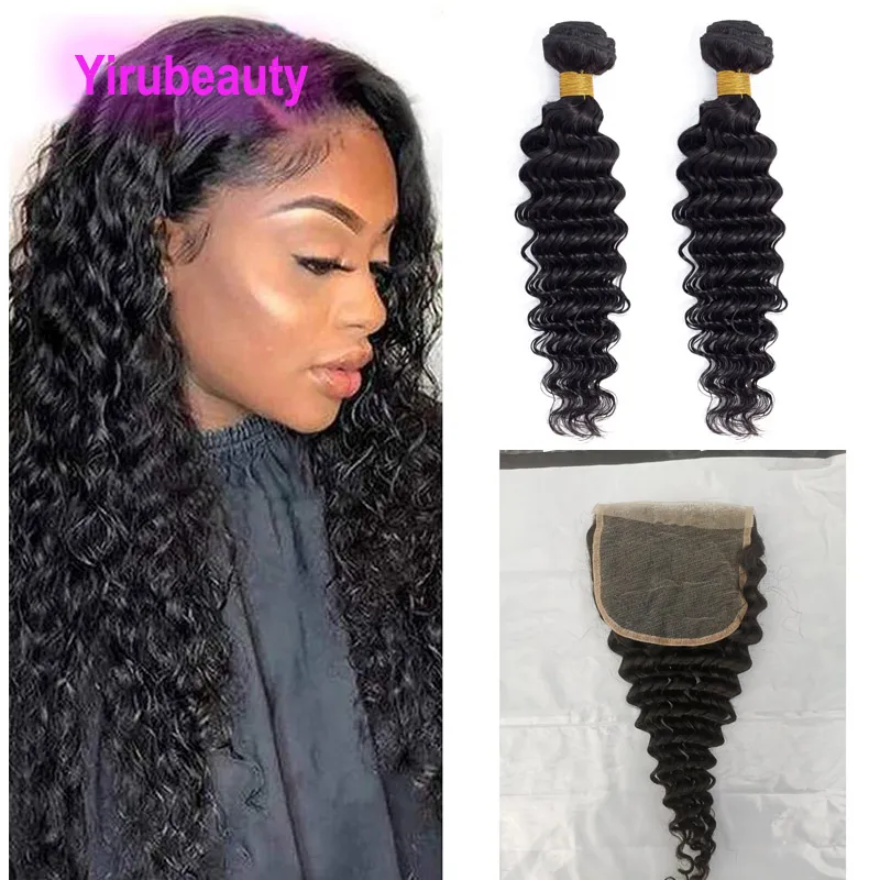 Indian Human Hair Deep Wave Curly Two Bundles WIth 5X5 Lace Closures Free Three Middle Part 3 PCS 16-30inch