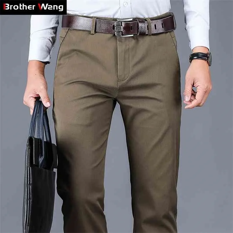 4 couleurs 98% coton pantalons décontractés hommes style classique droite lâche taille haute balle élastique pantalon mâle vêtements 210714