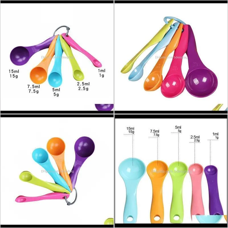 colorful measuring spoons plastic (1 / 2.5 / 5 / 7.5/ 15ml) measure spoon sugar measure scoop cake baking