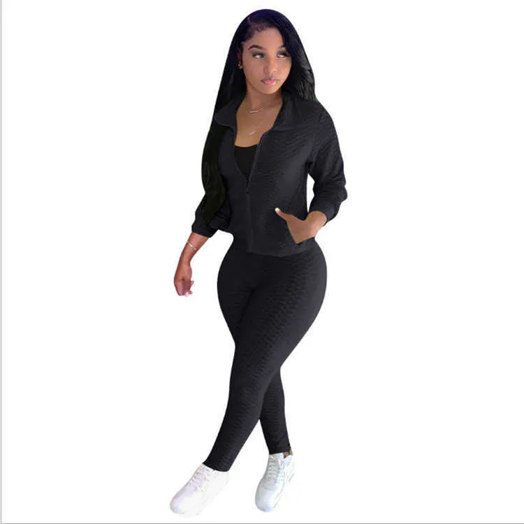 Blue Jogging Tracksuit Set Out Fashionable Stand Collar Zipper Pocket Tops  And Skinny Pencil Pants For Women 210604 From Cong00, $22.43