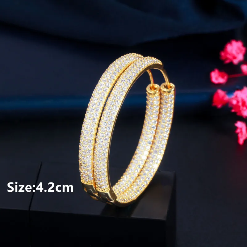 Nueva moda pendientes de mujer joyería chapado en oro amarillo CZ pendientes grandes aros para niñas mujeres bonito Gift173H