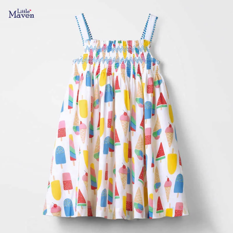 Enfants Frocks 2021 Nouvel été bébé fille vêtements enfant en bas âge marque coton coloré popsicle imprimer robes sans manches pour enfants 2-7 ans Q0716