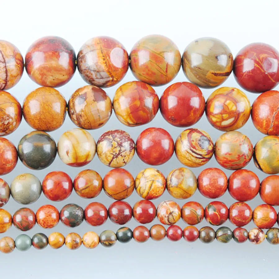 WOJIAER 4 6 8 10 12 14mm Natural Stone Round Picasso Jasper Loose Beads 15.5inches Bracelets Jewelry Making BY924