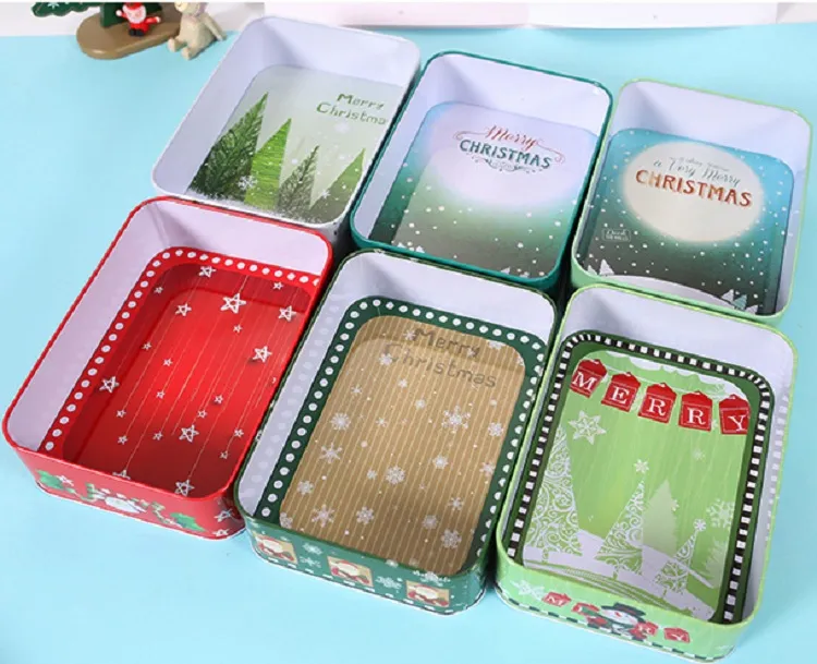 8 Cute Pattern Christmas Tin Boxes Gift Packing Box Children Candy  PackageSanta Claus Snowman Design Metal Storage Rectangle Case Xmas Favor Decor