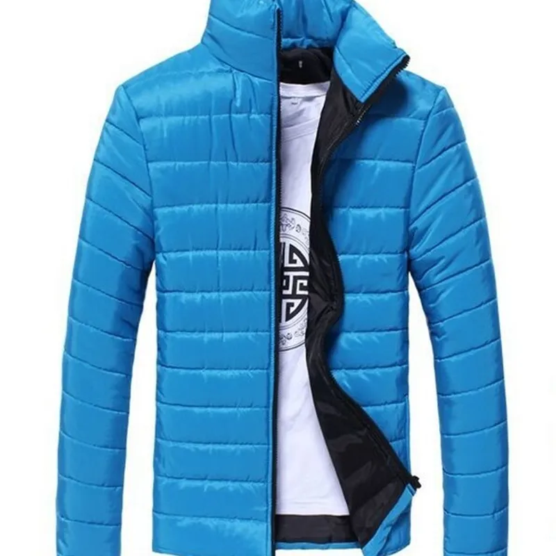 Fall-2015 Fashion Winter Warm Mens Jacket Solid Stand Collar Zipper Fly Thin Breathable High Quality Plus Size Coat