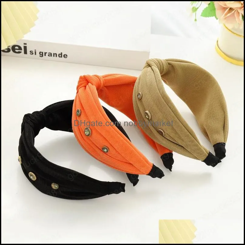 Soft Fabric Big Knot Hairband Stone Beads Headband for Women Girls Hair Accessories