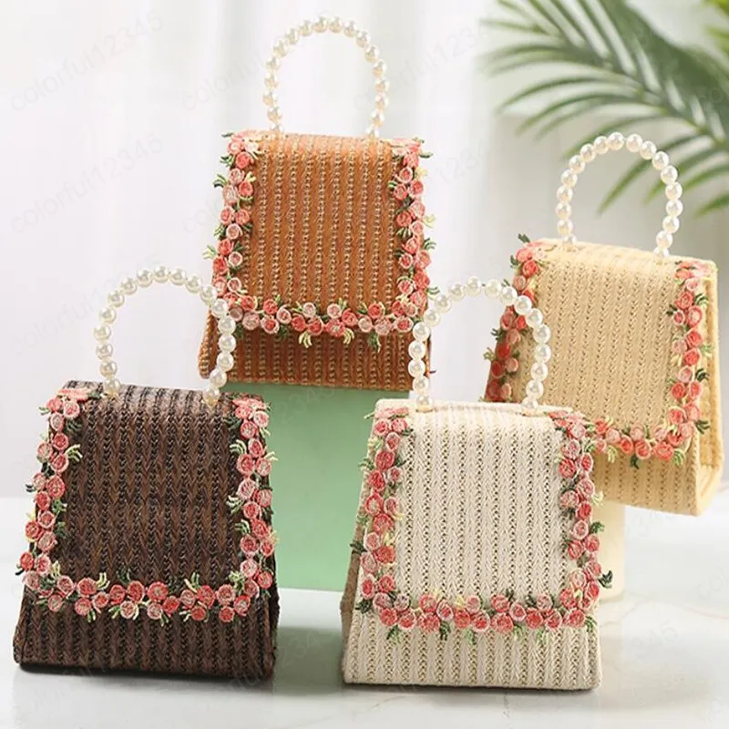 Sevimli Çocuk Çantalar Ve Çanta Saman Mini Crossbody Küçük Kız Çiçek Rattan Coin Kılıfı Kızlar Plaj El Çantaları Tote