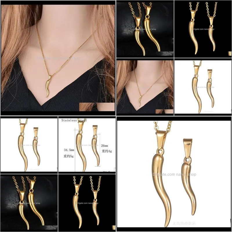 italian horn necklace stainless steel for women men gold color 50cm