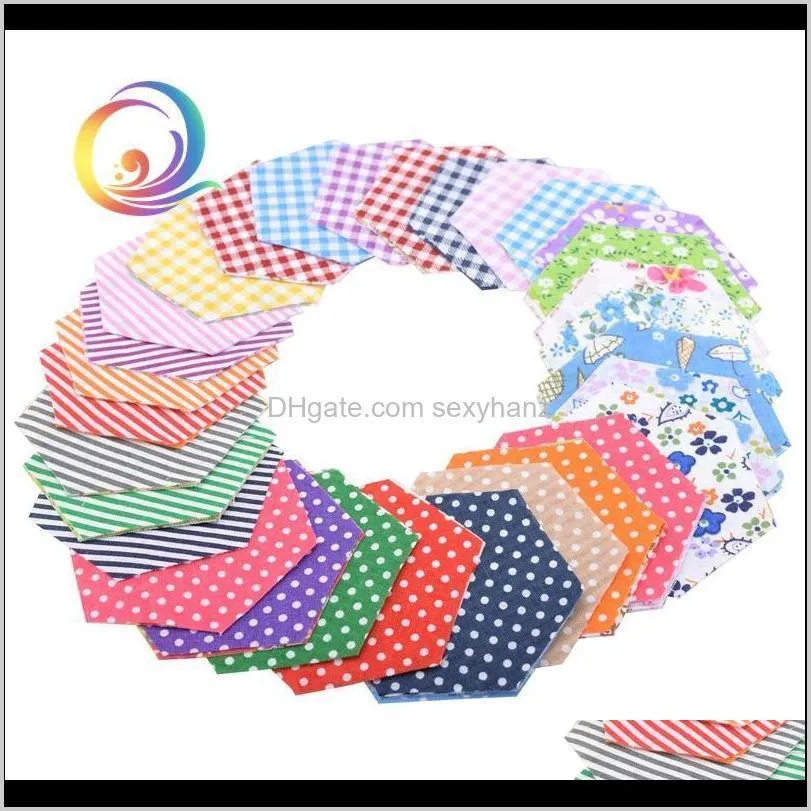 100pcs/ lot mix colored random printed hexagon shape/low density&thin cotton fabric patchwork diy for quilting&sewing material1