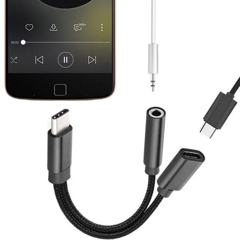 Blixt till 3,5 mm AUX Audio Jack Adapter USB-C Typ C för hörlurar för Samsung Huawei Adapter Laddningskabeladapter Splitter