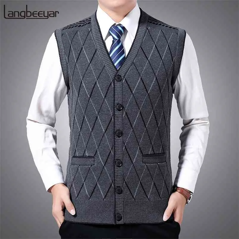 Mode Merk Truien Mannen Pullovers Vest Mouwloze Slanke Fit Jumpers Knitwear Herfst Koreaanse stijl Casual Kleding Mannelijke 210909