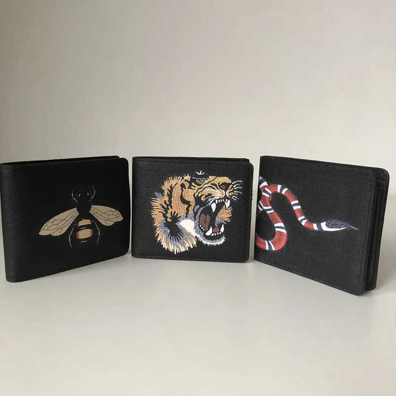 2021 Ny plånbok Högkvalitativ Mäns Animal Short Kreditkort Hållare Läder Svart Snake Tiger Bee Korthållare Lady Brown Animal Image Wallet Card Holder Presentförpackning