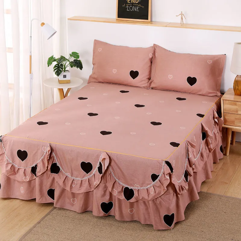 3pc/set Bedding Household 1 Bed Skirt + 2 Pillowcase Mattress Protective Case Dust-proof Stain Resistant Bed Sheet Hot F0048 210420