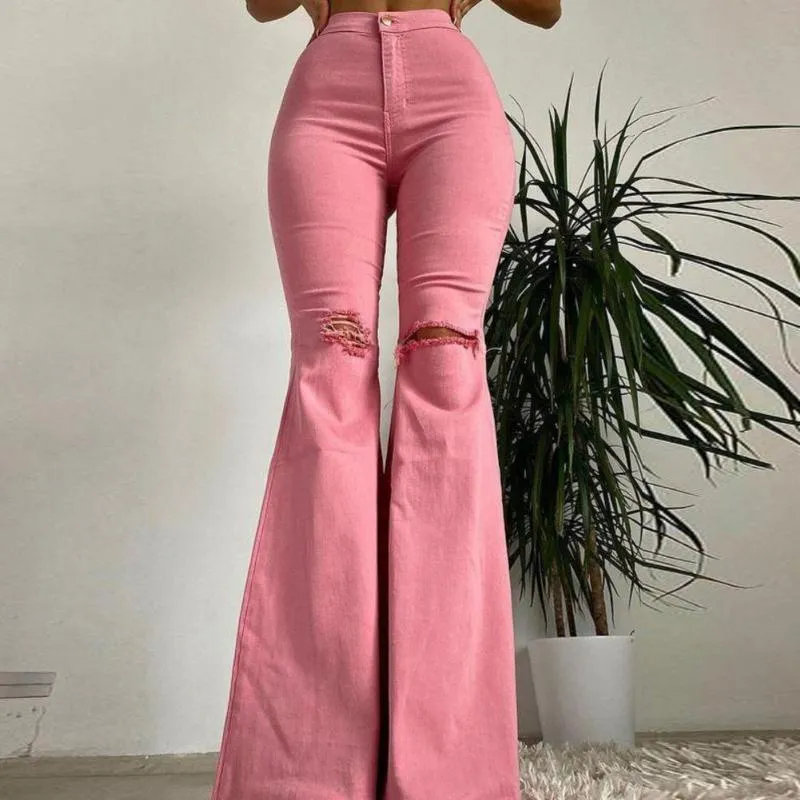 Women's Jeans Sexy Bodycon Long Vintage Harajuku High Streetwear Women Denim Wide Leg Casual Trousers Fashion Ripped Bootcut