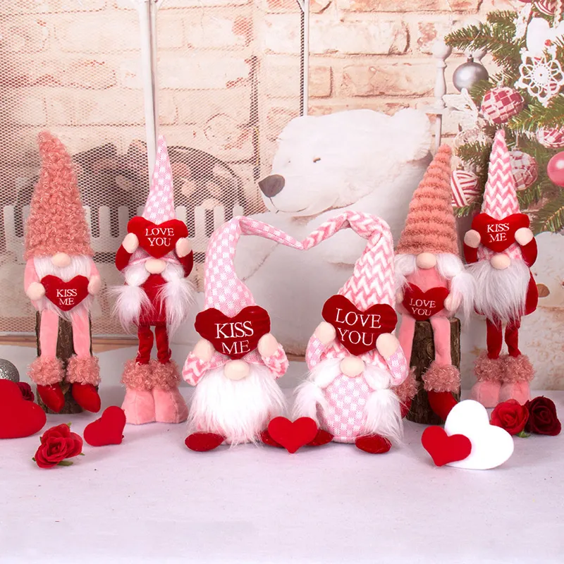 Valentines Day Gnome Plush Doll Scandinavian Tomte Dwarf Toys Valentine`s Gifts for Women/Men Wedding Party Decor