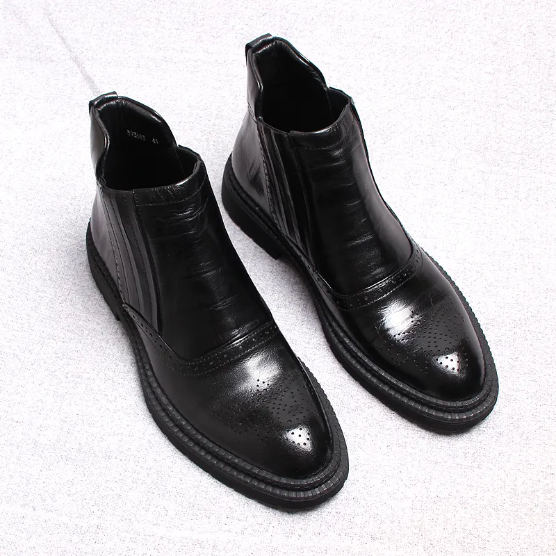 Herrhandgjorda äkta läder Bourgogne svart högkvalitativa skor retro trendig mode bekväma casual korta stövlar