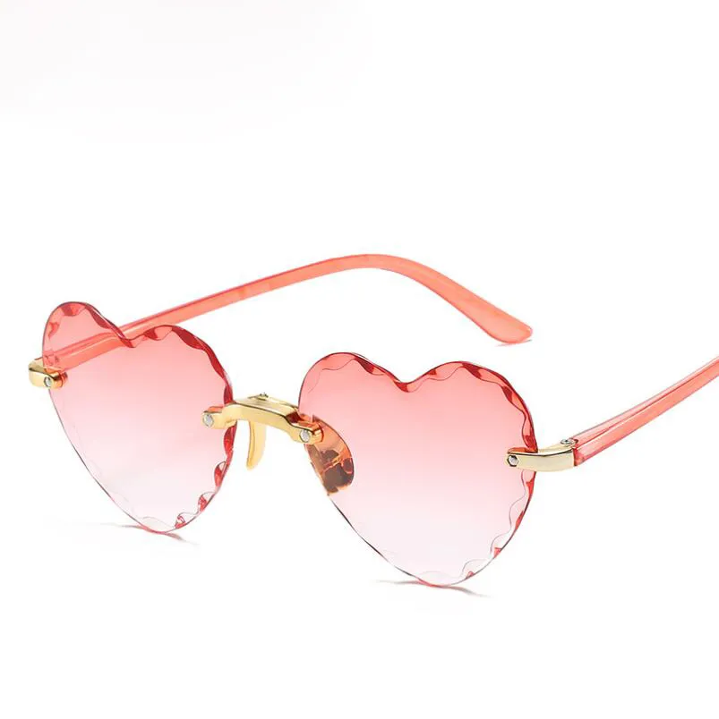 Personality Cute Heart Shape Rimless Kids Sunglasses Fashion Women Sun Glasses Girls Outdoors Travel UV400 Protection Eyewear