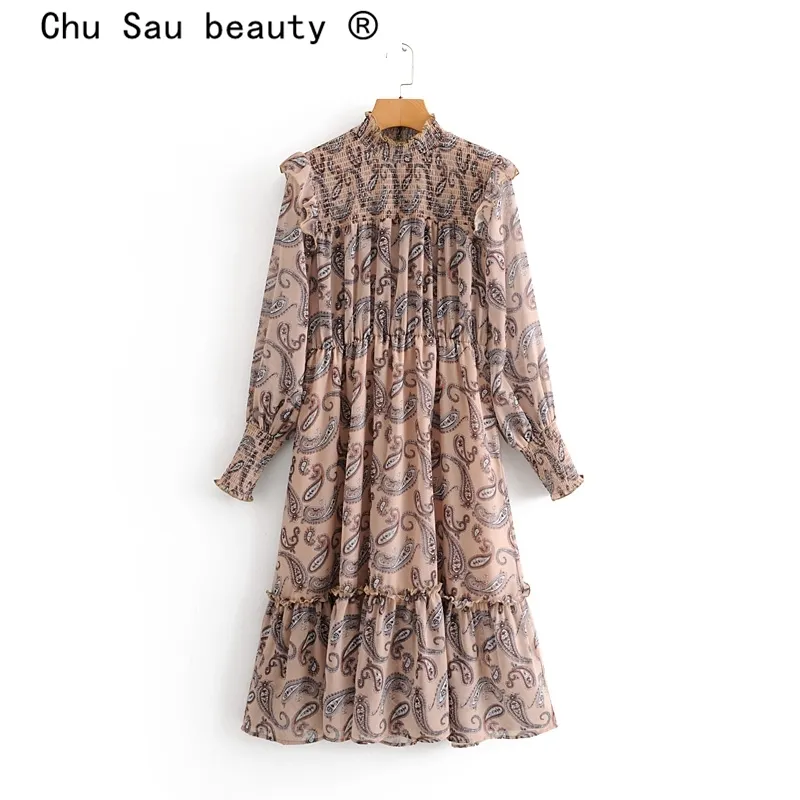 beauty Fashion Blogger Style Printed Long Dress Women Boho Ruffles Midi Dresses Female Vestido De Moda 210514