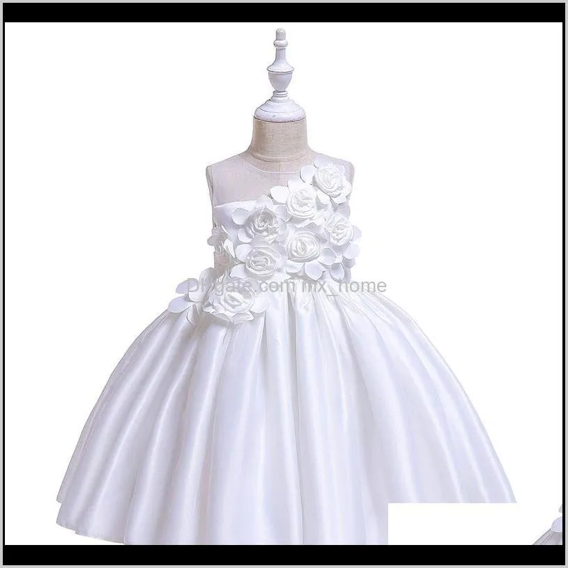 girls solid princess dresses 5 colors solid bow gauze sleeveless mesh flower satin dresses kids clothes girls full dress 04