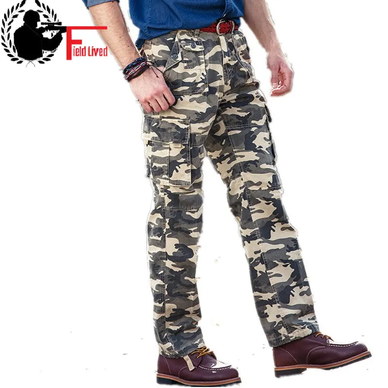 Мужские высококачественные армии грузовые брюки много кармана повседневные брюки 100% хлопок мужские длинные брюки плюс размер 29-40 210518