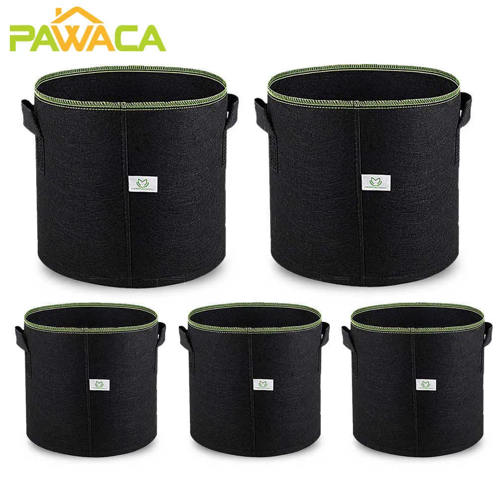 5pcs Fabric Pots with Handles Plant Smart Grow Bags Portable Garden Planter Heavy Duty Aeration Nonwoven Plant Fabric Bag 210615